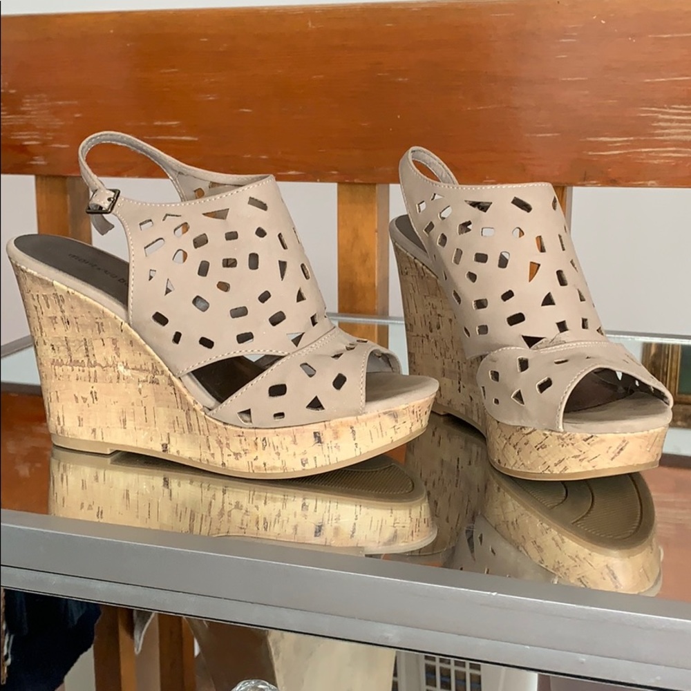 Taupe Suede Wedge Cork Heels